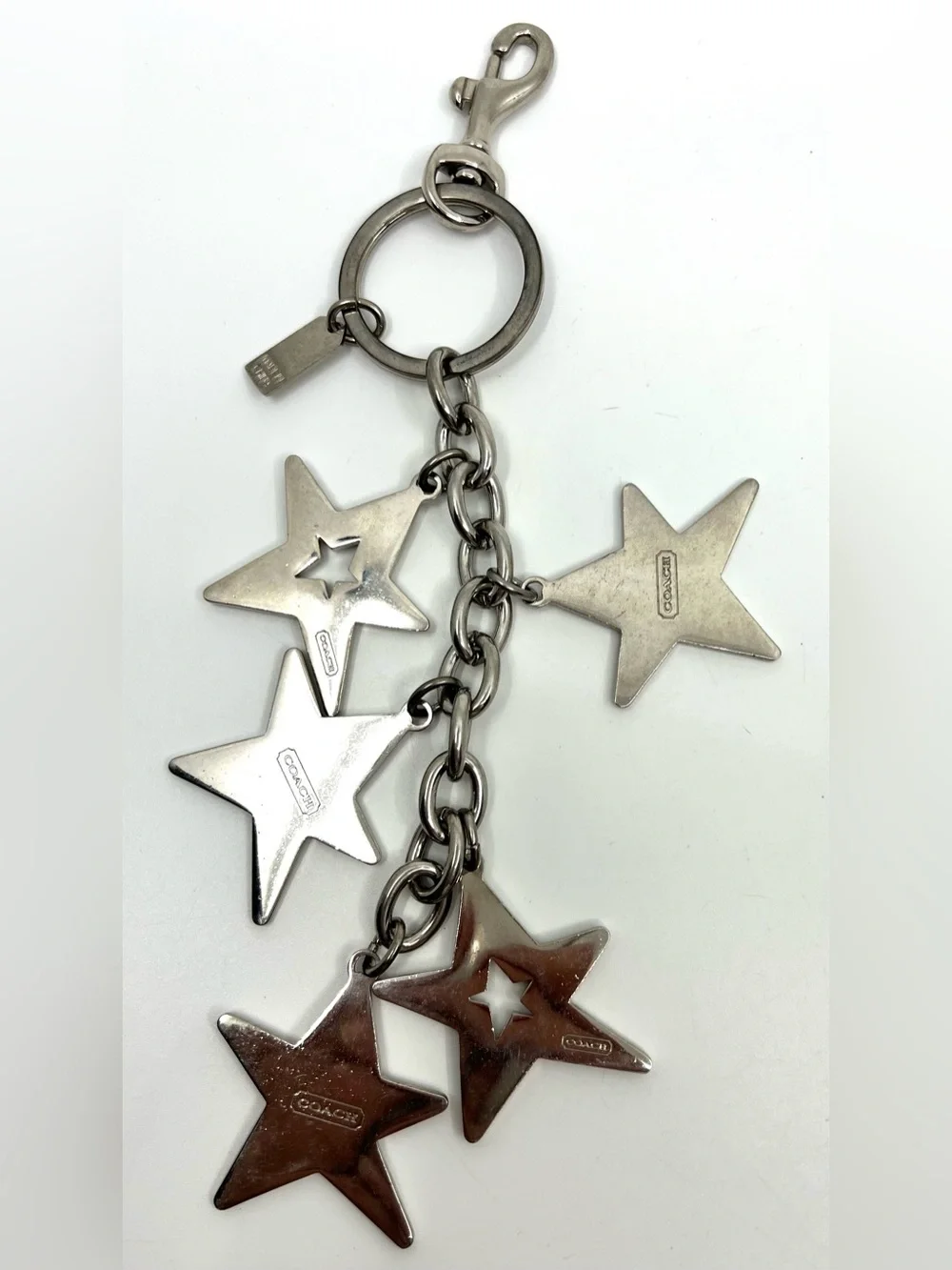 Coach Large Star Keychain Silver Tone Dangle Rhinestone Bag Charm Keychain Y2K